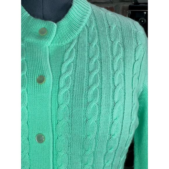 cardigan sweater cabled mint green vintage 1950s - Picture 6 of 10